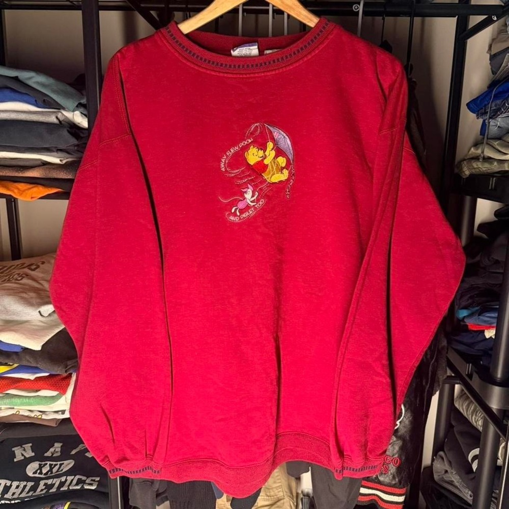 🍯 Vintage Disney Winnie the Pooh Embroidered Crewneck — Burgundy — Size XL